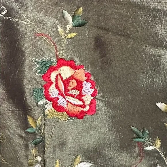 Vintage Green Silk Blend Asian Jacket Fully Lined. Embroidered. Size 10 - Picture 3 of 7